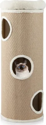Immagine prodotto di COSTWAY tiragraffi a 4 livelli, alto 113 cm, tiragraffi a botte per gatti con 3 grotte, 2 tiragraffi in sisal, lettino in peluche e tappetino in bambù, albero per gatti
