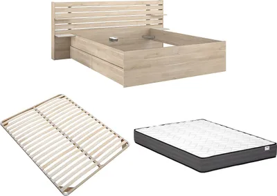 Produktbild von Bett mit Stauraum - 180 x 200 cm + Lattenrost + Matratze - Holzfarben - TENALIA