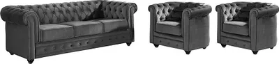 Produktbild von CHESTERFIELD 3-Sitzer-Sofa und 2 Sessel - Anthrazitfarbener Velours