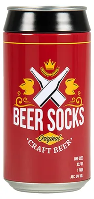 Produktbild von Herren Socken Bier Socken in Bierdose Geschenkverpackung, witziges Geschenk für Männer, 1 Paar, Einheitsgröße ca 42-47, Farben Gelb Grün Rot, Farbe:Rot, Größe Socken:42-47