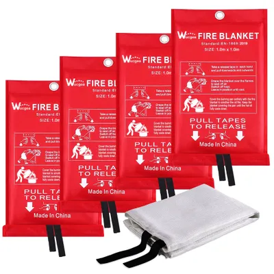 Löschdecke 4er-Pack, 1m x 1m, Glasfaser, für Küche & Zuhause