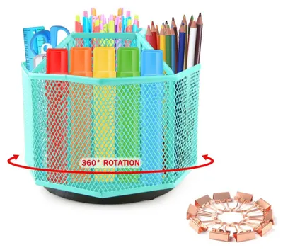 Drehbarer Schreibtisch-Organizer, 4 Fächer, Stifthalter, 360°