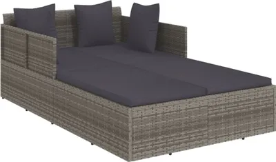 Produktbild von vidaXL Sonnenliege mit Kissen Grau 182x118x63 cm Poly Rattan