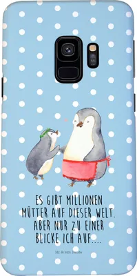 Produktbild von Mr. & Mrs. Panda Samsung Galaxy S9 Handyhülle Pinguin mit Kind - Blau Pastell - Geschenk, Mama, Muttertag, Mom, Handy Case, Hülle, Vorbild, Schutzhülle, Cover