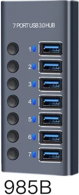Obrázok produktu pre 7-portový rozbočovač USB 3.0 s nabíjačkou 60 W, 12 V, 3 A, 10 nezávislých tlačidiel s LED indikátormi, dokovacia stanica USB 3.0