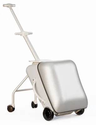 Obrázok produktu pre Kombinovaný kufrík na kolieskach s posedením – model L2 – Integrované sedadlo – Vhodné pre deti od 3 rokov – Hliník – Otočné kolieska – Ľahký – Strieborná farba