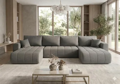 Produktbild von CORNERO Ecksofa LARA mit Schlaffunktion und Bettkasten Couch Sofa U-Form Eckcouch Wohnlandschaft mit Schlaffunktion Grau