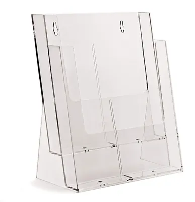 Image de 2 supports de présentation pour table, modèle 2C230X, format DIN A4, 2 niveaux, transparent, sans séparateurs de compartiments