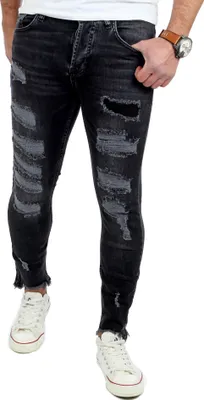 Produktbild von Reslad Jeans-Herren Frayed Skinny Fit Denim Jeans-Hose RS-2078 Schwarz S