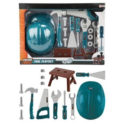 Produktbild von Toi-Toys - Power Tools - Werkzeugset mit Bauhelm (14-teilig) Kinderwerkzeug Spielzeug