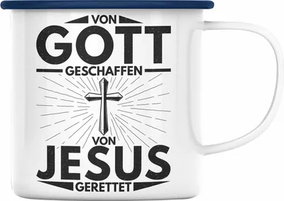 Produktbild von Trendation - Christentum Geschenk Emaille Tasse Christ Kirche Galuben Geschenk Ostern (Blau)