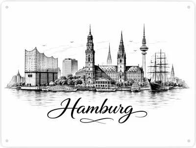 Produktbild von Skyline Hamburg Stadtsilhouette Metallschild XXL in 28x38 cm