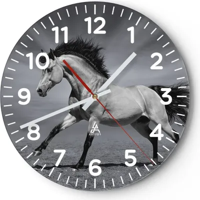 Produktbild von Wanduhr - Rund - Glasuhr - Pferd Tier Natur - 30x30cm - Schleichendes Uhrwerk - Lautlos - zum Aufhängen bereit - Dekoration Modern - Wanddekoration aus Glas - C4AR30x30-3608