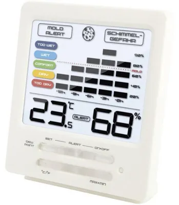 Produktbild von Thermometer Hygrometer Raumthermometer - Innentemperatur und Luftfeuchtigkeit - Mit 12-Stunden-Verlauf - Weiß