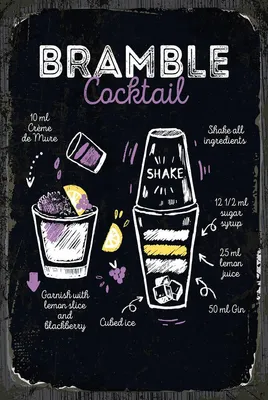 Produktbild von vianmo Holzschild 18x12 cm Bramble Cocktail Recipe