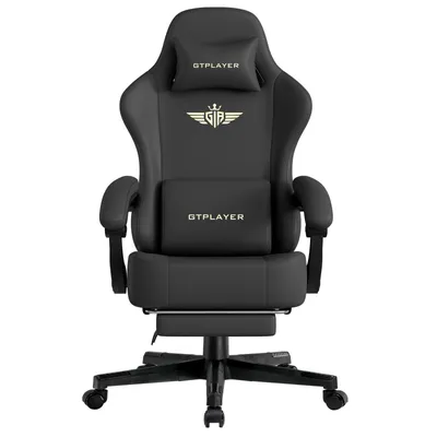 Zdjęcie produktu dla Krzesło do gier GTPLAYER Ergonomiczny fotel do gier Krzesło do biurka Krzesło biurowe z poduszką siedziska z imitacji skóry, łączonymi podłokietnikami, z podnóżkiem