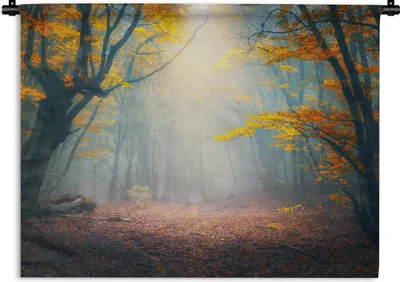 Produktbild von MuchoWow® Wandteppich Wandbehang Wald - Nebel - Herbst 150x112.50 cm Tapisserie Dekoration Wandtuch - Wanddecke - Wandteppiche