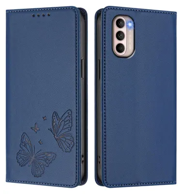 Produktbild von Lederhülle für Motorola Moto G41 / Moto G31, Schmetterling Prägung Leder Brieftasche Schutzhülle mit Ständer Dunkelblau