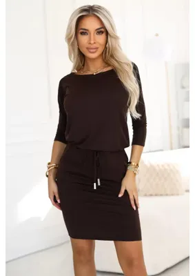Imagen del producto de Numoco. Vestido midi para mujer, modelo "Postsash", color chocolate, talla S