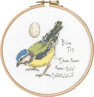 Produktbild von Auslaufmodell Bothy Threads Kreuzstich Set mit Stickrahmen "Kleine Blaumeise", Zählmuster, XMF6, Diam. 12cm