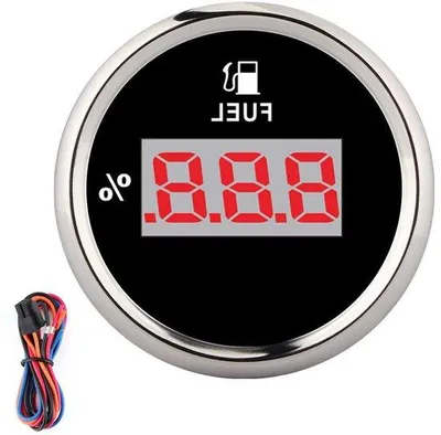 Produktbild von Digitaler 12/24-Volts-Ole-Messgerät, 2-Zoll, 190-Ohm, Zifferblatt, für Yacht, Boot, Katamaran, Motorrad, Silberrahmen auf schwarzem Hintergrund