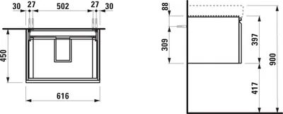 Produktbild von LAUFEN Laufen Waschtischunterbau LAUFEN PRO S 615x390x450mm 1 Schub we ma