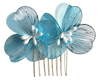 Immagine prodotto di Set di 4 pettini per capelli da sposa, ideali per il matrimonio, dimensioni 7x6 cm, colore blu con perline, realizzati in lega metallica