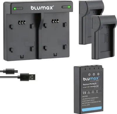 Produktbild von 1x Akku + Lader für Olympus BLS1  D-SLR   E410  E450   E620 1100 mAh