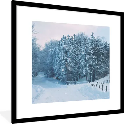 Produktbild von MuchoWow® Gerahmtes Poster Wald - Schnee - Winter 40x40 cm - Poster mit Schwarzem Bilderrahmen Wandposter Rahmen Foto Bilder - Poster - Plakat im Rahmen
