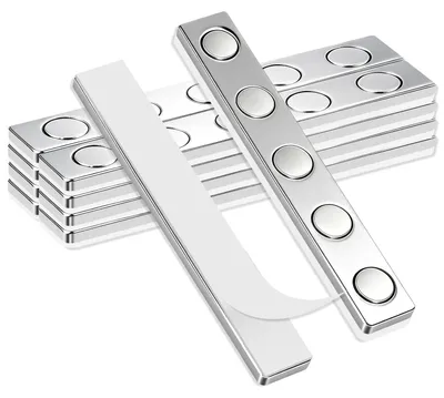 Produktbild von 20 extra starke Neodym-Magnete, 68 x 10 x 2 mm, selbstklebend, starkes Magnetband, unzerbrechliche Klebemagnete, vier integrierte runde Magnete für Büro, Schule und Zuhause