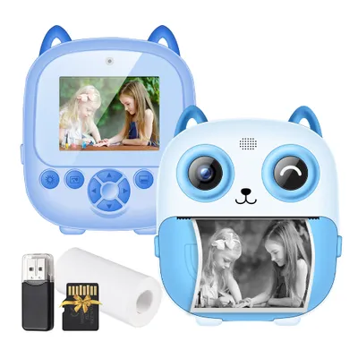 Obrázek produktu pro okamžitá kamera 1080P pro děti, digitální fotoaparát pro děti, digitální videokamera, duální objektiv, 2,4" IPS obrazovka, vestavěná baterie s 32GB TF kartou, USB čtečka karet, termální papír pro tisk, šňůrka na krk, dárek k narozeninám a svátku pro děti, chlapce a dívky