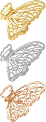 Produktbild von Set aus 3 metallischen Haarklammern mit Schmetterlingsmotiv in Roségold und Silber für Damen und Mädchen