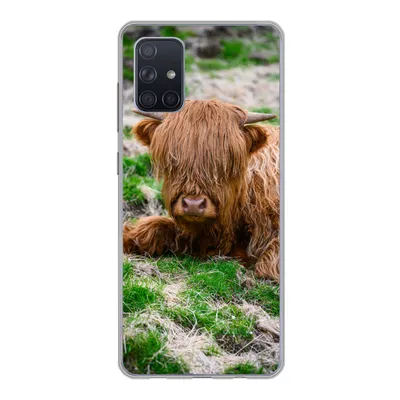Produktbild von MuchoWow® Handyhülle Schutzhülle Hülle für Samsung Galaxy A51 5G Schottischer Highlander - Heu - Gras Silikon Softcase Handy Hülle - Abbildung