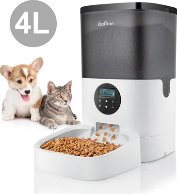 Produktbild von Balimo 4L Automatischer Futterautomat für Katze und Hund mit Programmierbar Timer/LCD/bis zu 4 Mahlzeiten am Tag/Ton-Aufnahmefunktion