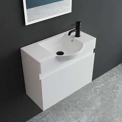 Produktbild von Badmöbel Set | Waschbecken mit Unterschrank 55 cm Breit | Badezimmerschrank Badschrank Schmal | Badezimmermöbel Waschtisch | Schrank Klein | Waschbeckenunterschrank Weiß
