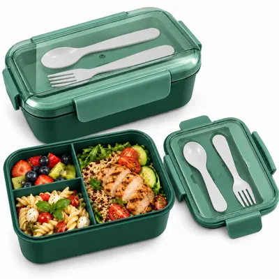 Lunchbox 3 Fächer 1200 ml grün mit Besteck