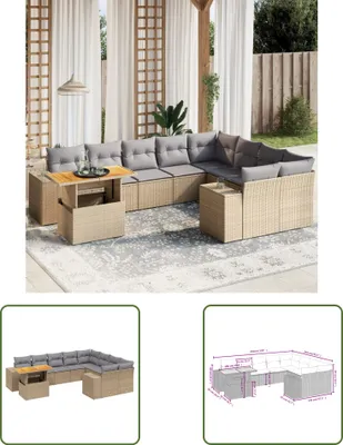 Produktbild von The Living Store 10-tlg. Garten-Sofagarnitur mit Kissen Beige Poly Rattan