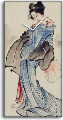 Produktbild von Leinwand Wanduhr Wandkunst Uhr 30x60 Malerei Asiatischer Frauen Kimono Kunst - weiße Hände