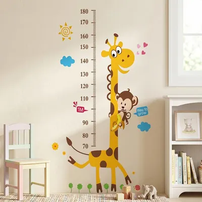Produktbild von Wandaufkleber, dekorative Klebefolien, Höhenmesslatte, Affe und Giraffe