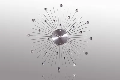 Image de Horloge murale design en acier inoxydable avec pierres bling bling, argent, diamètre : 50 cm