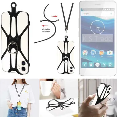 Produktbild von K-S-Trade 3in1 Handykette Handyband Handykordel Halsband Smartphone-Ring Handy-Ring kompatibel mit Qilive Q5 Fingerhalterung Handyring Tischständer