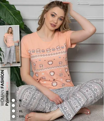 Produktbild von Damen Pyjama Schlafanzug Lachsfarbe L Kurz 2-Teiler Set E-62