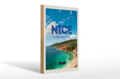Produktbild von Holzschild Reise 20x30cm Nice Alpes-Maritimes Panorama Bild