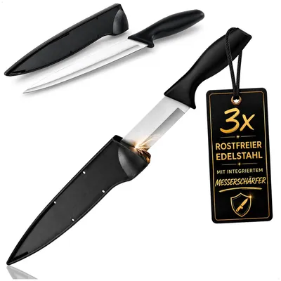 3er-Set Universal-Messer aus Edelstahl mit Schutzhülle