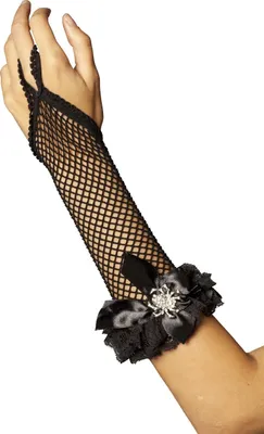 Produktbild von W52023A schwarz Damen Netz Handschuhe Fingerstulpe Spinne