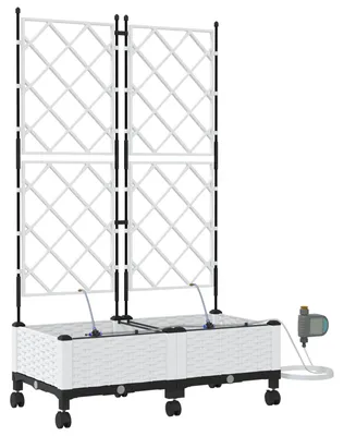 Productafbeelding van vidaXL Tuinplantenbakken met irrigatiesysteem en wielen, 2 stuks, wit, PP-kunststof