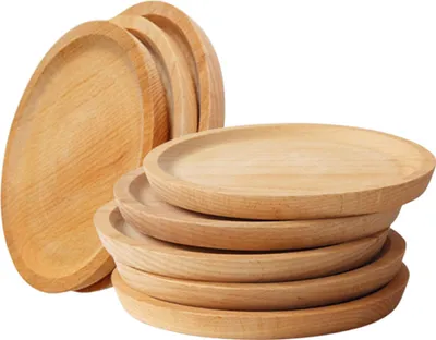 Obrázek produktu pro 8 kusů dřevěných misek / dřevěných talířů Obdélníkový buk, kulatý, 14 cm