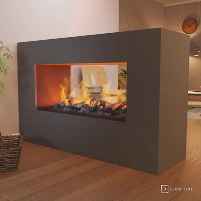 Produktbild von GLOW FIRE Elektrokamin 'Konsalik1000' | Wasserdampf Kamin mit OMC 1000 inkl. Holz in grau als Raumteiler | HxBxT: 100x160x50 cm