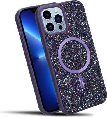 Produktbild von Cadorabo Hülle für Apple iPhone 13 PRO MAX Hülle Glitzer kompatibel mit MagSafe in LILA magnetische Handyhülle Sparkle Diamond für Apple iPhone 13 PRO MAX stoßfeste Diamant Crystal Schutzhülle mit Magnetkraft