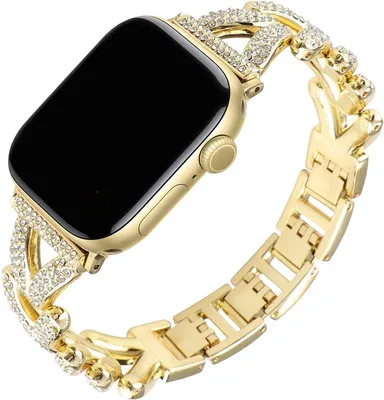 Produktbild von Stravo Damen Luxus Strass Edelstahl Gliederarmband Elegant für Apple Watch 44/45/46/49mm Series 4-11 SE 1/2/3 Ultra 1/2/3 Metall - Gold